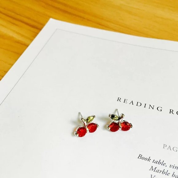 S925 Cherry CZ Stud Earrings - Picture 3 of 8